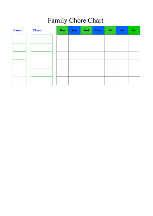 Family Chore Chart - Color Printable pdf