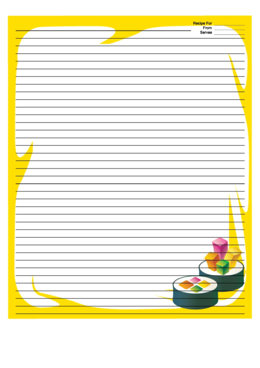 Yellow Sushi Recipe Card 8x10 Printable pdf