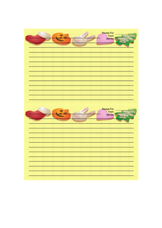 Holiday Cookies Yellow Recipe Card Template 4x6 Printable pdf