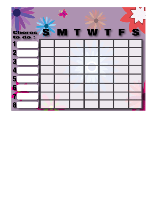 Flowers Weekly Chore Chart Printable pdf