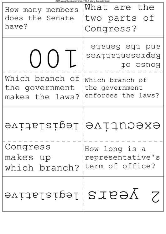 Branches Of U.s. Government Flash Cards Printable pdf