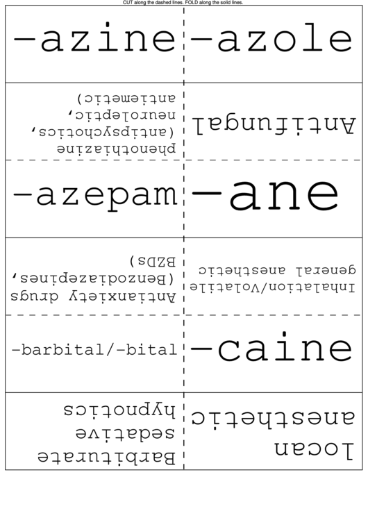 Common Pharmacy Suffixes Flash Cards Printable pdf