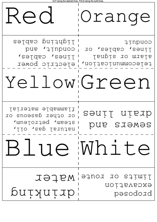 Underground Utility Color Codes Flash Cards Printable pdf