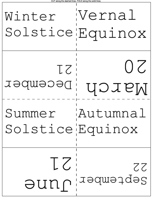 Dates Of Equinoxes And Solstices Flash Cards printable pdf download