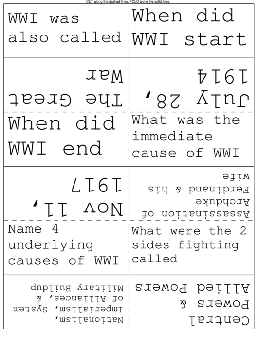 World War I Flash Cards Printable pdf