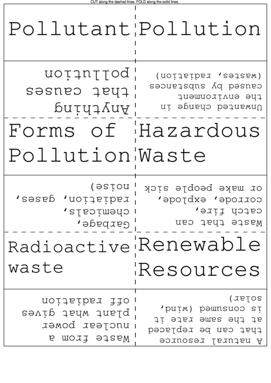Pollution Flash Cards Printable pdf