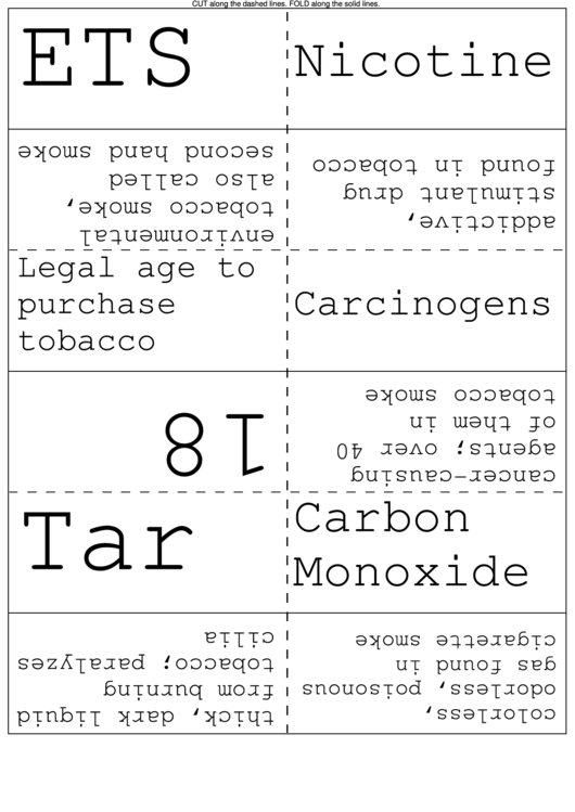 Tobacco And Smoking Flash Cards Printable pdf