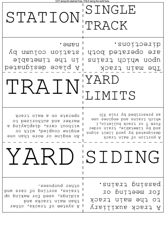 Railroad Terms Flash Cards Printable pdf