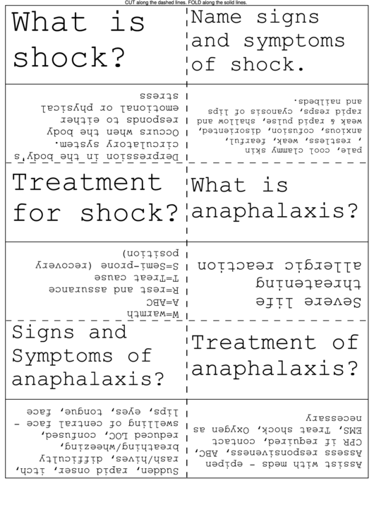 Treatment Of Shock Flash Cards Printable pdf