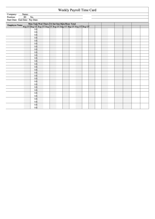 Weekly Payroll Time Card Template Printable pdf