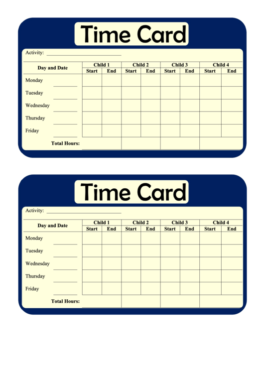 Fillable Multi-Child Weekly Time Card Printable pdf