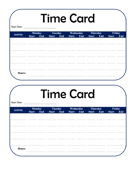 Fillable Child Weekly Time Card Printable pdf