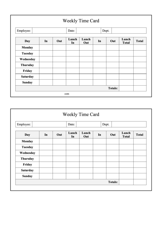 Weekly Time Card Template Printable pdf