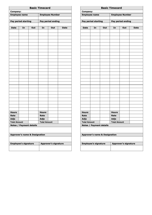 2 Basic Time Card Template Printable pdf