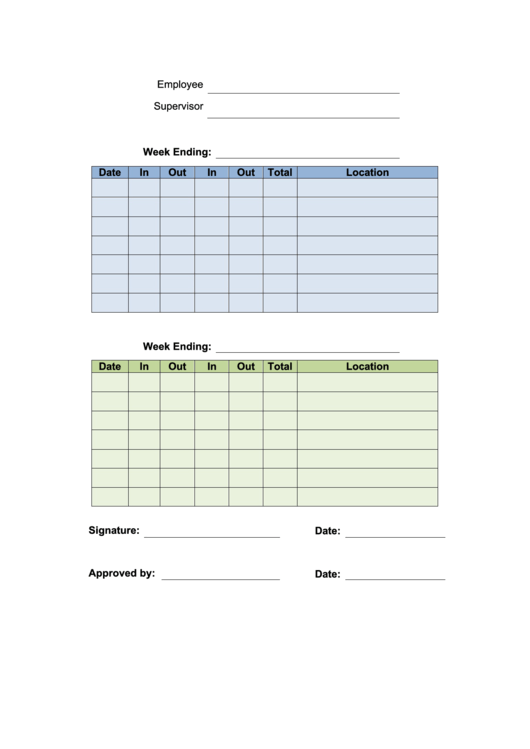 Weekly Time Card Template Printable pdf
