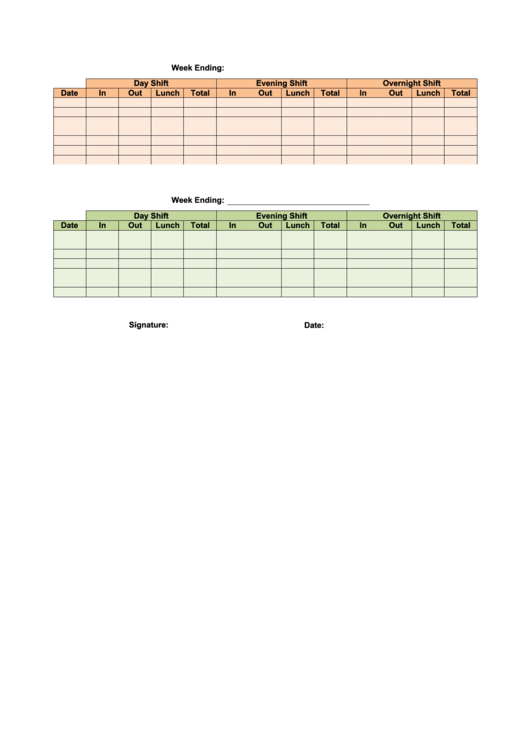 Employee Time Card Template (shifts)