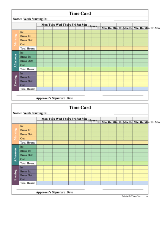 Morning, Afternoon & Evening Time Card Template (Colored) Printable pdf