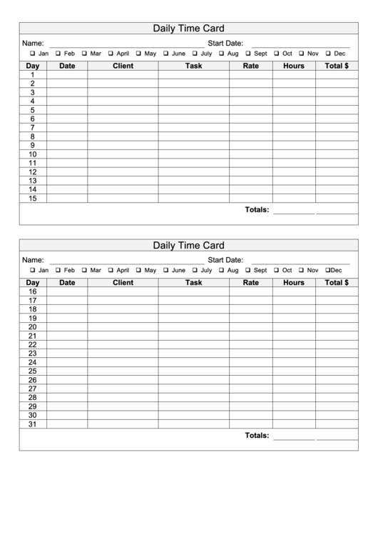 Daily Time Card Template Printable pdf