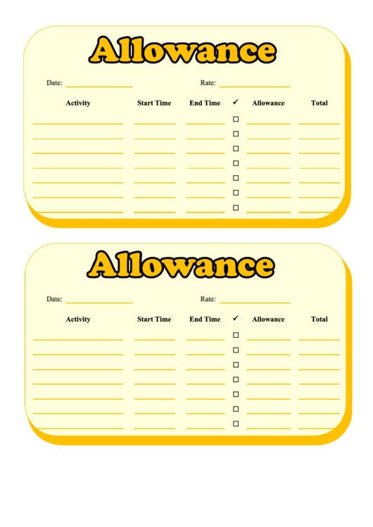 Daily Allowance Time Card Printable pdf