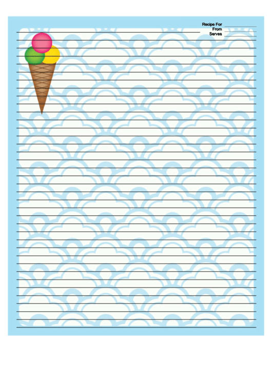 Ice Cream Cone Blue Recipe Card 8x10 Printable pdf