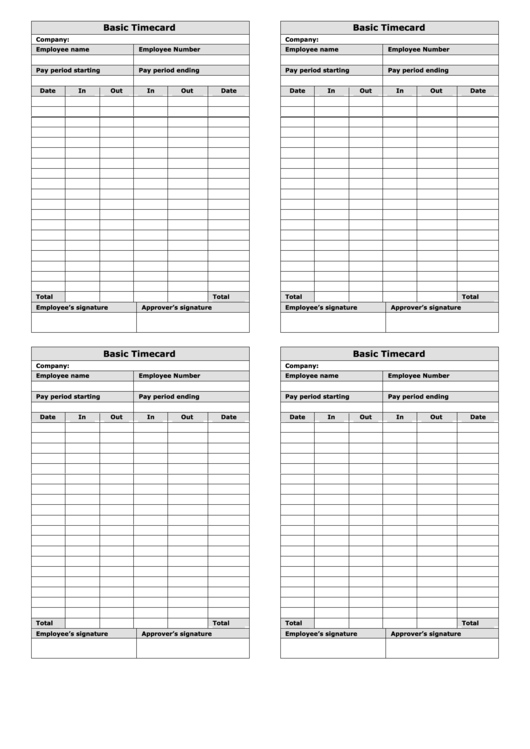 4 Basic Time Card Template Printable pdf