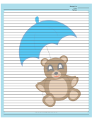 Teddy Bear Blue Umbrella Recipe Card 8x10