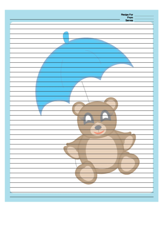 Teddy Bear Blue Umbrella Recipe Card 8x10 Printable pdf