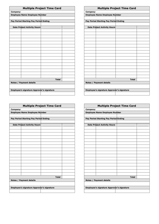 4 Multiple Project Time Card Template Printable pdf