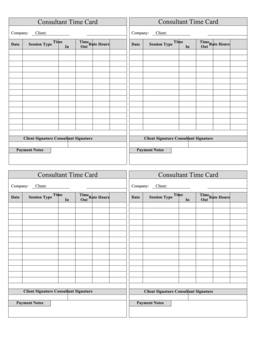 Consultant Time Card Printable pdf