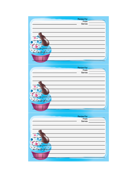 Ice Cream Sprinkles Blue Recipe Card Template Printable pdf