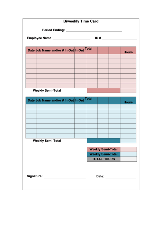 Biweekly Time Card Printable pdf