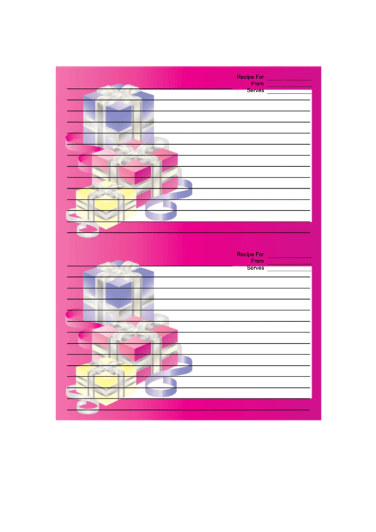 Elegant Gifts Pink Recipe Card Template Printable pdf