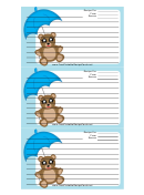 Teddy Bear Blue Umbrella Recipe Card Template
