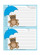 Teddy Bear Blue Umbrella Recipe Card
