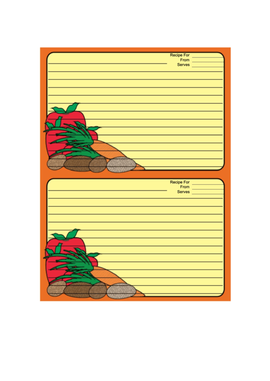 Vegetables Orange Recipe Card Template Printable pdf