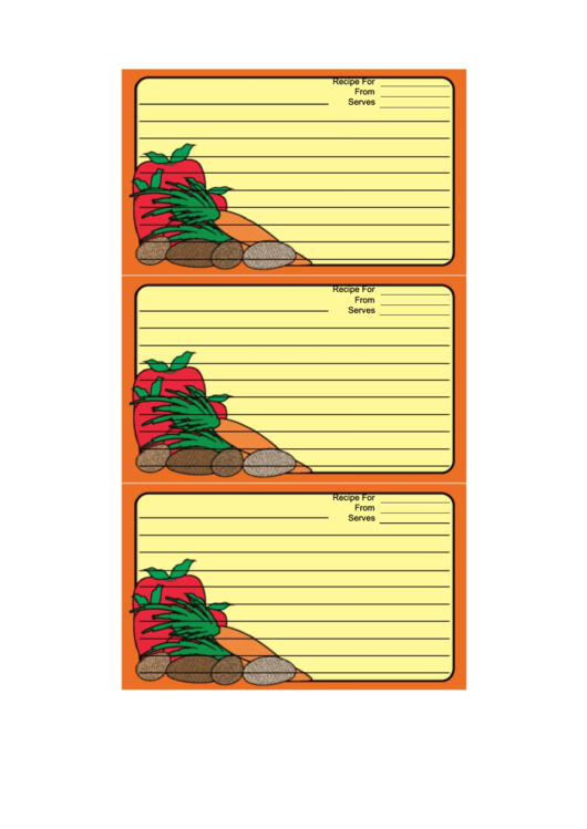 Vegetables Orange Recipe Card Template Printable pdf