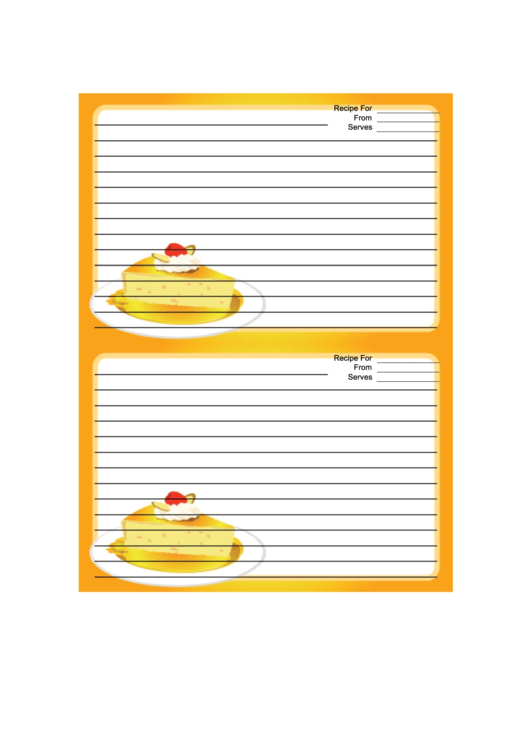 Yellow Cheesecake Recipe Card Printable pdf