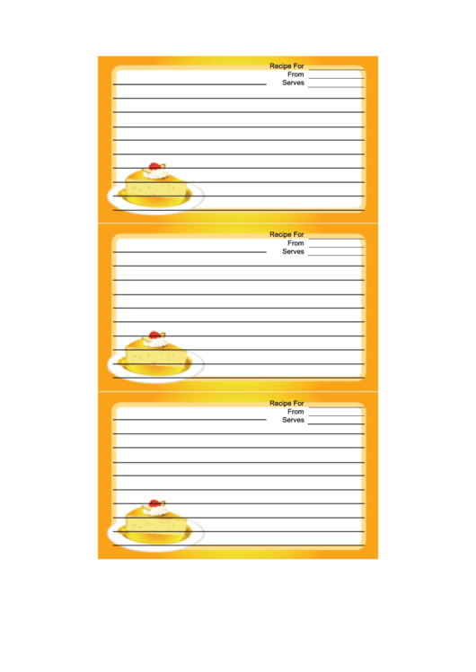 Yellow Cheesecake Recipe Card Template Printable pdf