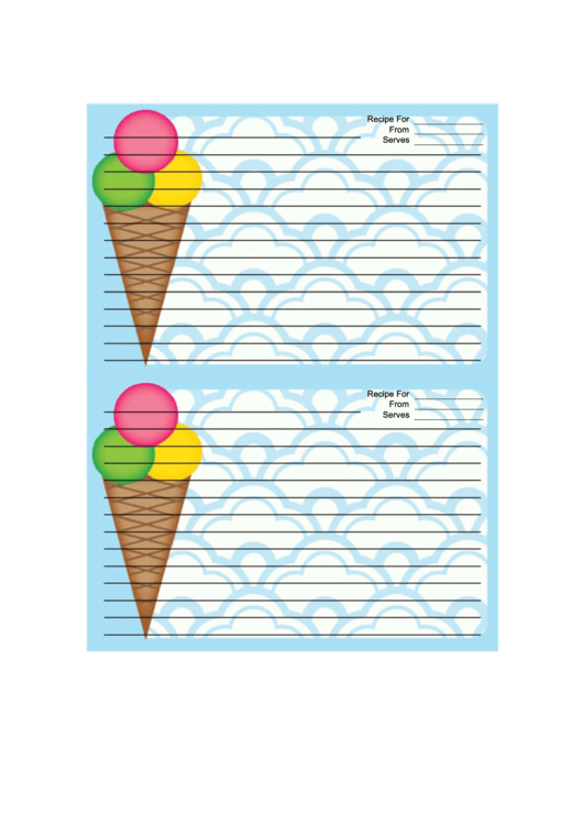 Ice Cream Cone Blue Recipe Card Printable pdf