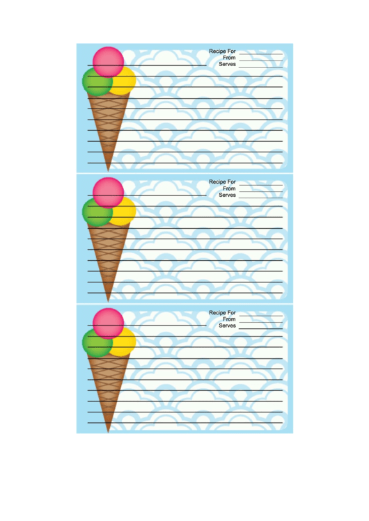 Ice Cream Cone Blue Recipe Card Template Printable pdf