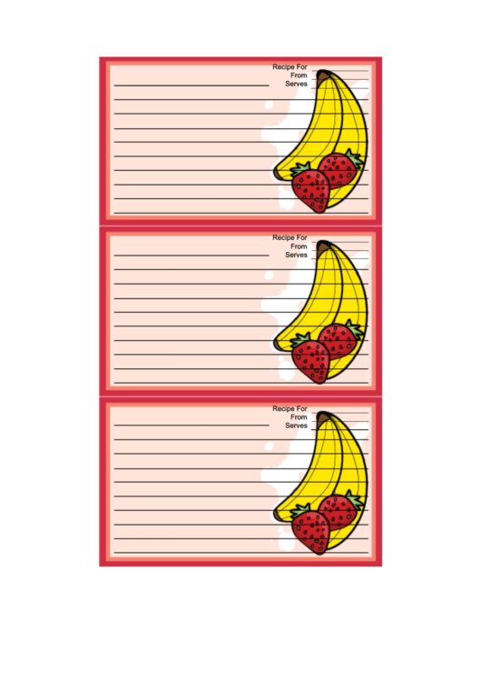 Bananas Strawberries Red Recipe Card Template Printable pdf