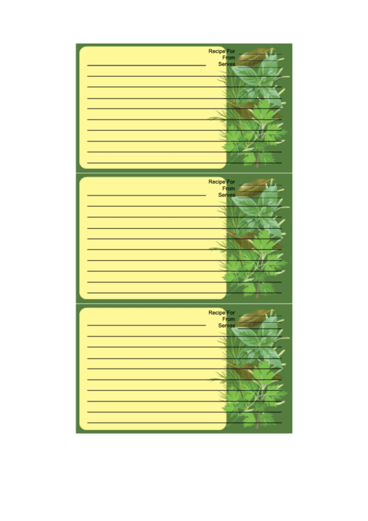 Green Herbs Recipe Card Template Printable pdf