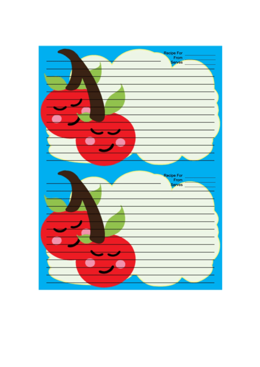 Cherries Blue Recipe Card Printable pdf