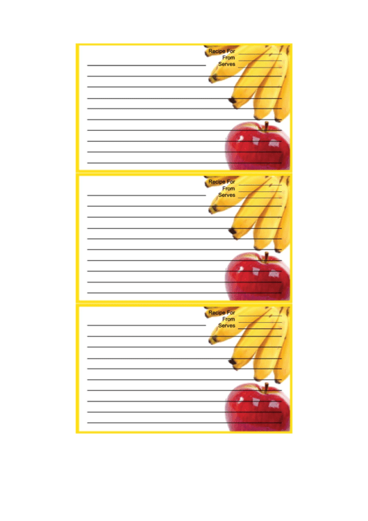 Apple Bananas Yellow Recipe Card Template Printable pdf