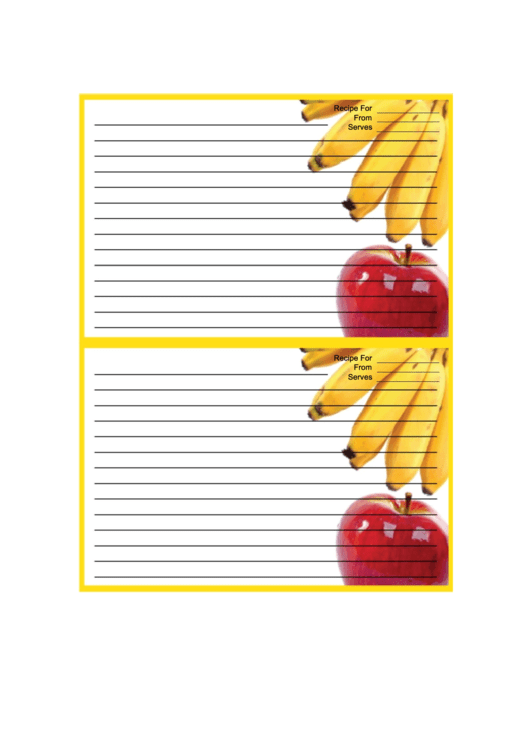 Apple Bananas Yellow Recipe Card Printable pdf