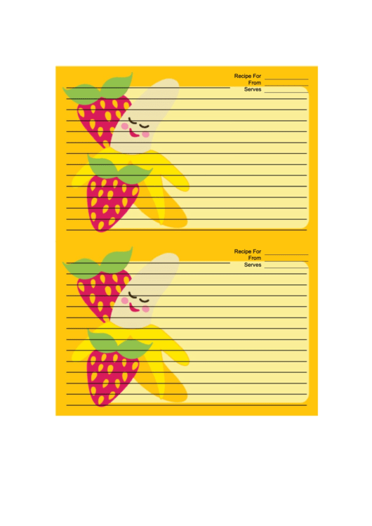 1 Banana 2 Strawberries Yellow Recipe Card Template Printable pdf