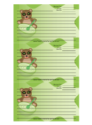 Teddy Bears Green Recipe Card Template