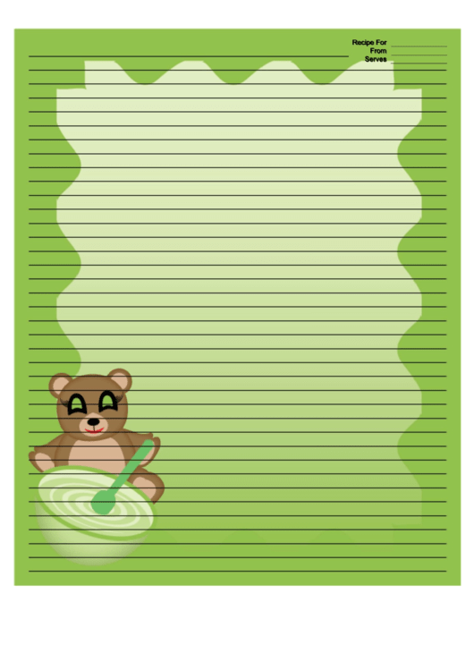 Teddy Bears Green Recipe Card 8x10 Printable pdf
