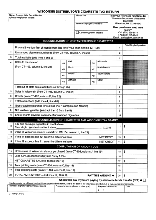 Form Ct-100 - Wisconsin Distributor