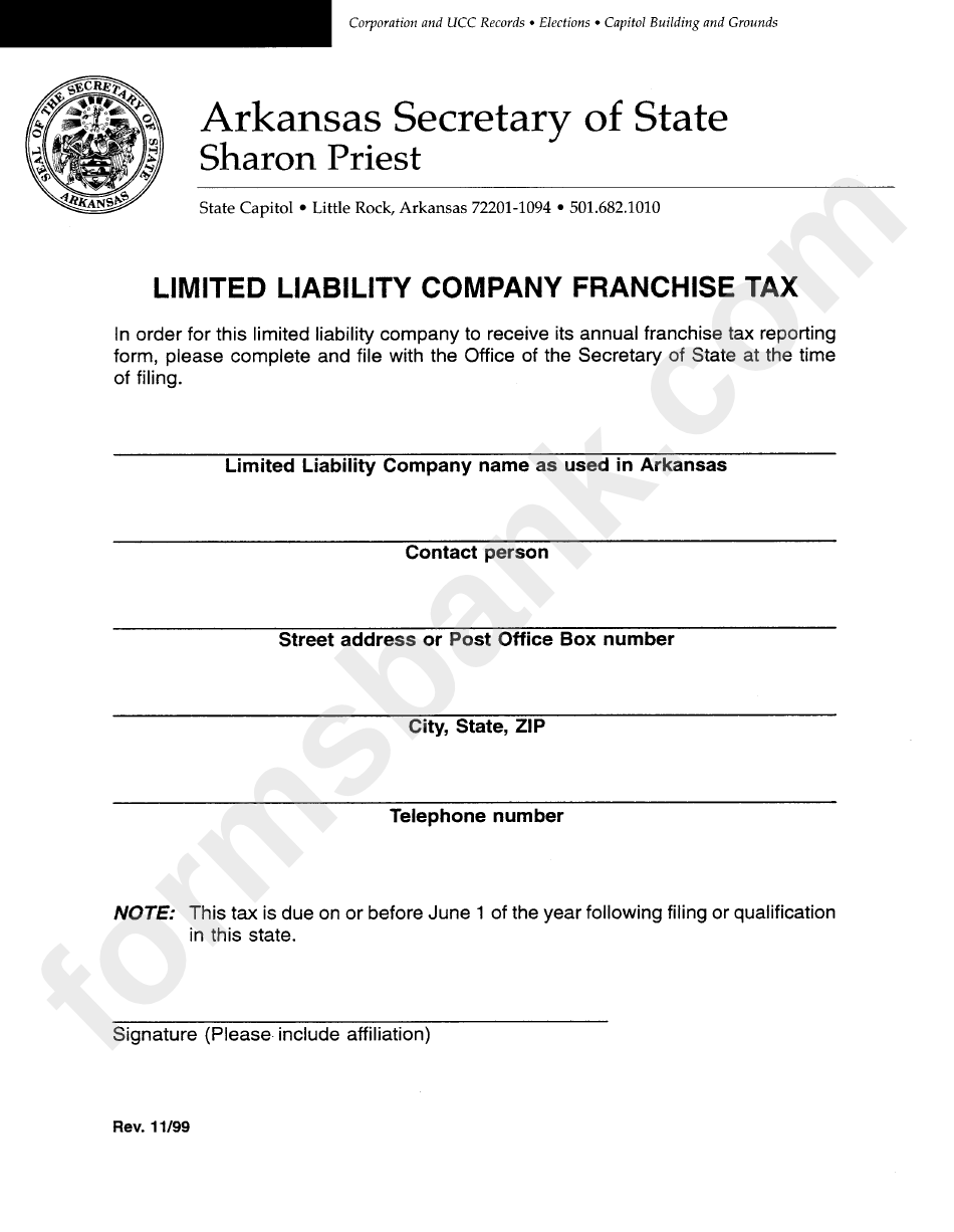 Limited Liability Company Franchise Tax - Arkansas Secretary Of State